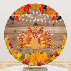 Lofaris Round Wood Turkey Pumpkin Maple Thanksgiving Backdrop