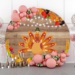 Lofaris Round Wood Turkey Pumpkin Maple Thanksgiving Backdrop