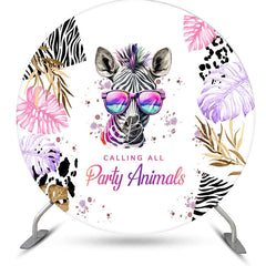 Lofaris Round Zebra Monstera Dance Party Animals Backdrop