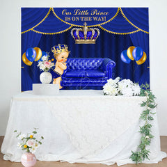 Lofaris Royal Blue Little Prince Crown Baby Shower Backdrop