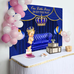 Lofaris Royal Blue Little Prince Crown Baby Shower Backdrop