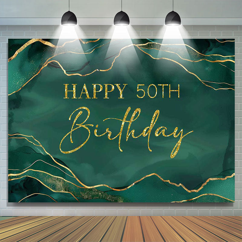 Lofaris Royal Green Gold Marble Happy 50th Birthday Backdrop