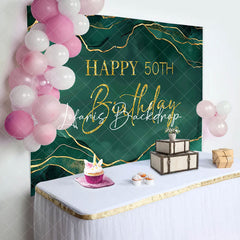 Lofaris Royal Green Gold Marble Happy 50th Birthday Backdrop