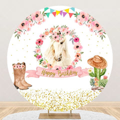 Lofaris Rustic Cowboy Horse Flower Round Birthday Backdrop