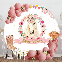 Lofaris Rustic Cowboy Horse Flower Round Birthday Backdrop