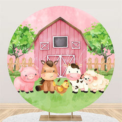 Lofaris Rustic Pink Farm Animals Circle Baby Shower Backdrop