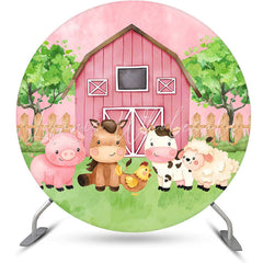 Lofaris Rustic Pink Farm Animals Circle Baby Shower Backdrop