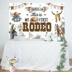 Lofaris Saddle Up First Rodeo Western Boy Birthday Backdrop