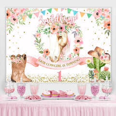 Lofaris Saddle Up Pink Floral And Horse First Birthday Backdrop