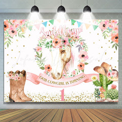 Lofaris Saddle Up Pink Floral And Horse First Birthday Backdrop