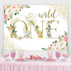 Lofaris Safari And Floral Glitter Wild One Birthday Backdrop