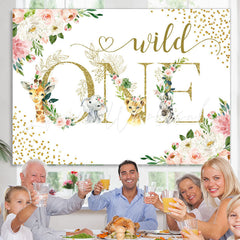 Lofaris Safari And Floral Glitter Wild One Birthday Backdrop