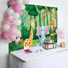 Lofaris Safari Animals Green Grass Baby Shower Backdrop