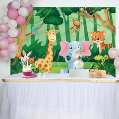 Lofaris Safari Animals Green Grass Baby Shower Backdrop