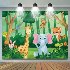 Lofaris Safari Animals Green Grass Baby Shower Backdrop