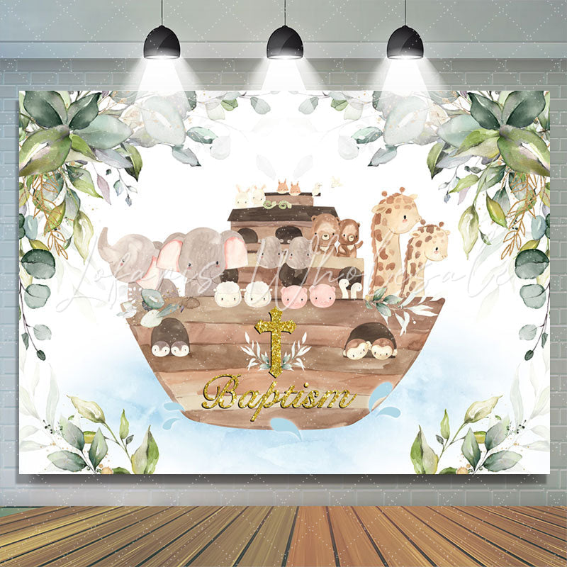 Lofaris Safari Boat With Leaves Cross Baptism Backdrop