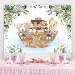 Lofaris Safari Boat With Leaves Cross Baptism Backdrop