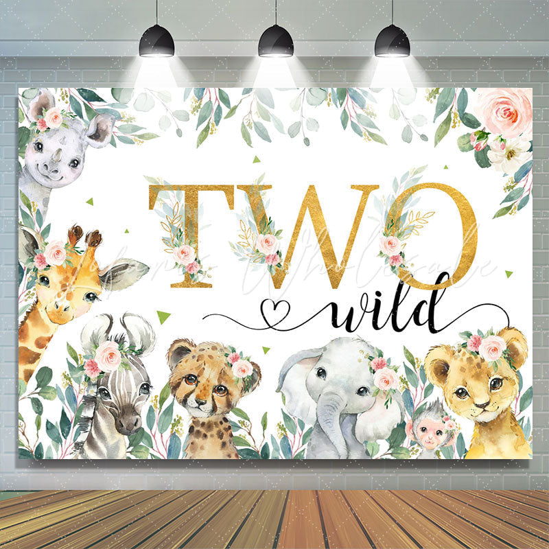 Lofaris Safari Floral Plants Wild Two Happy Birthday Backdrop