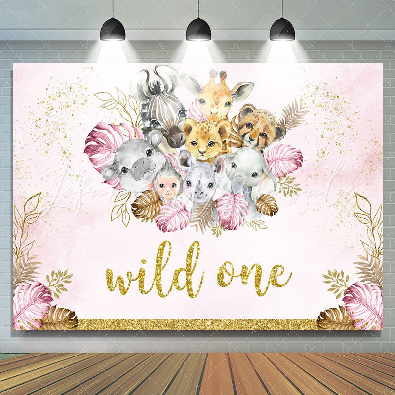 Lofaris Safari Glitter Pink Golden Wild One Birthday Backdrop