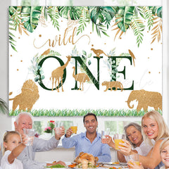 Lofaris Safari Green And Golden Wild One Happy Birthday Backdrop