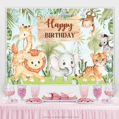 Lofaris Safari Little Animals Green Trees Birthday Backdorp