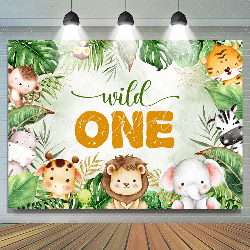 Lofaris Safari Wild Animal Monstera 1st Birthday Backdrop