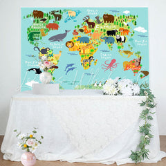 Lofaris Safari Wild Animals World Map Baby Shower Backdrop