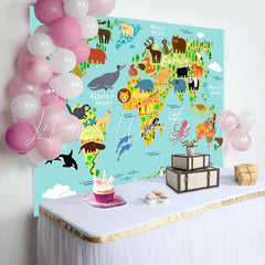 Lofaris Safari Wild Animals World Map Baby Shower Backdrop