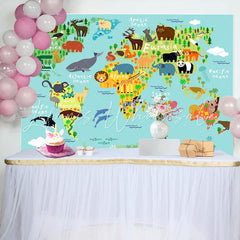 Lofaris Safari Wild Animals World Map Baby Shower Backdrop