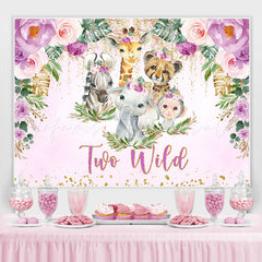 Lofaris Safaris Purple Glitter Themed Two Wild Birthday Backdrop