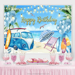 Lofaris Sea Blue Ballons Summer Beach Happy Birthday Backdrop