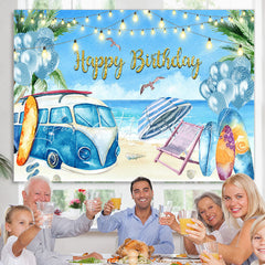 Lofaris Sea Blue Ballons Summer Beach Happy Birthday Backdrop