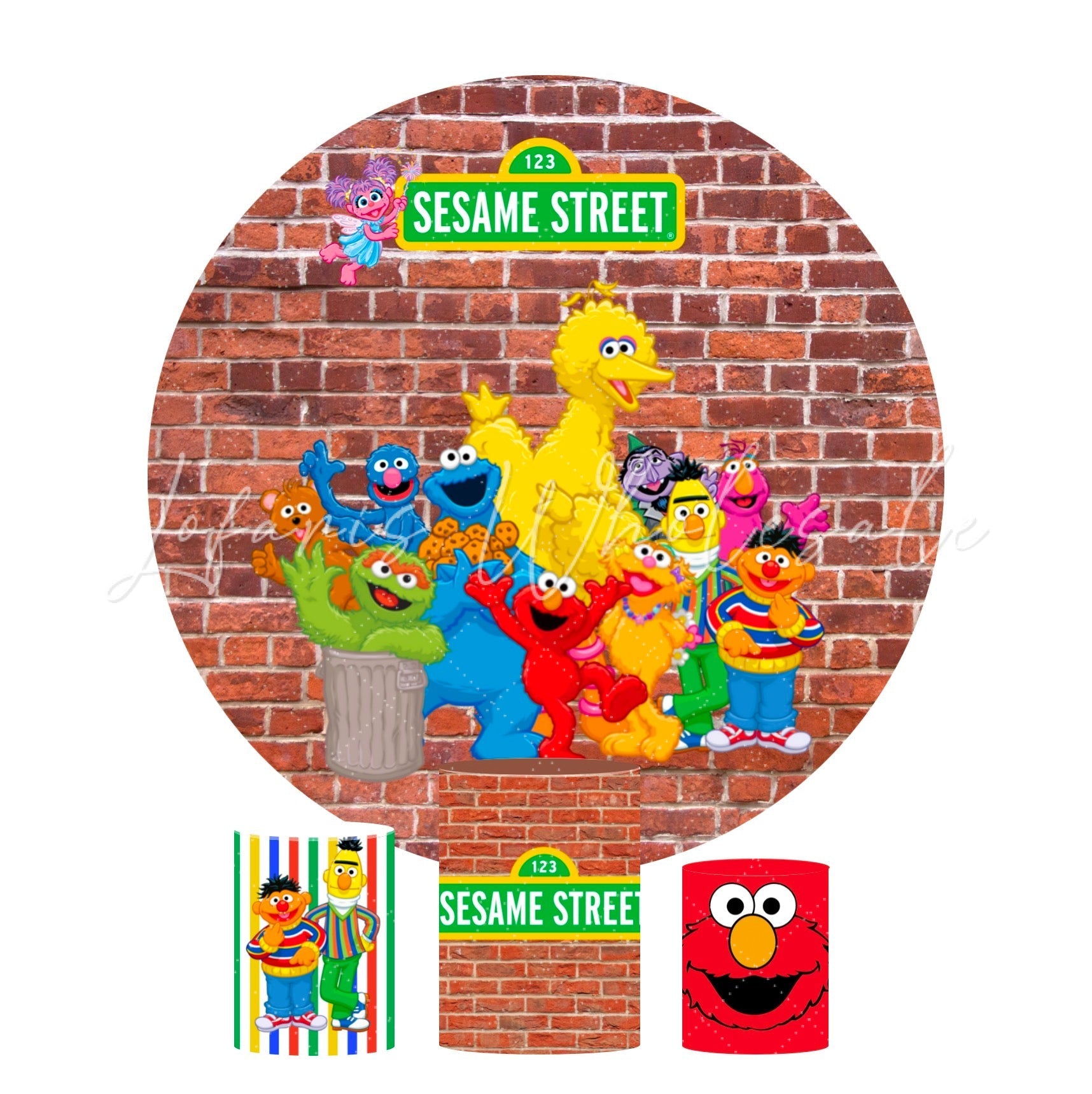 Sesame Street Birthday Party Round Backdrop Cover Plinth Cylinder Pedestal Cloth Cover