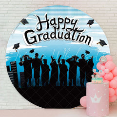 Lofaris Shadow Blue Sky Round Happy Graduation Backdrop Cover