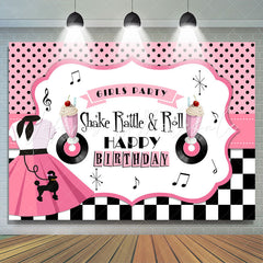 Lofaris Shake Rattle And Roll Pink Happy Birthday Backdrop