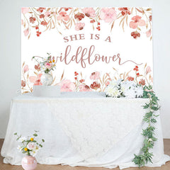 Lofaris She Is A Wildflower Pink Floral Baby Shower Backdrop