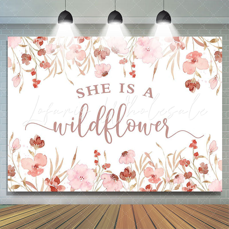 Lofaris She Is A Wildflower Pink Floral Baby Shower Backdrop