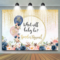 Lofaris She or He Golden Glitter Floral Baby Shower Backdrop