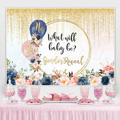 Lofaris She or He Golden Glitter Floral Baby Shower Backdrop