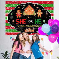 Lofaris She or He stripe Gingerbread Snow Baby Shower Backdrop