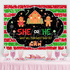 Lofaris She or He stripe Gingerbread Snow Baby Shower Backdrop