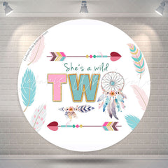 Lofaris Shes A Wild Two Dreamcatcher Round Birthday Backdrop