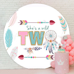 Lofaris Shes A Wild Two Dreamcatcher Round Birthday Backdrop