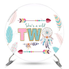 Lofaris Shes A Wild Two Dreamcatcher Round Birthday Backdrop