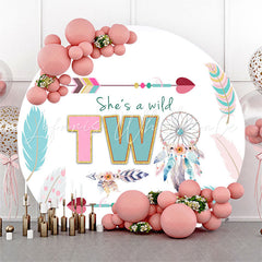 Lofaris Shes A Wild Two Dreamcatcher Round Birthday Backdrop