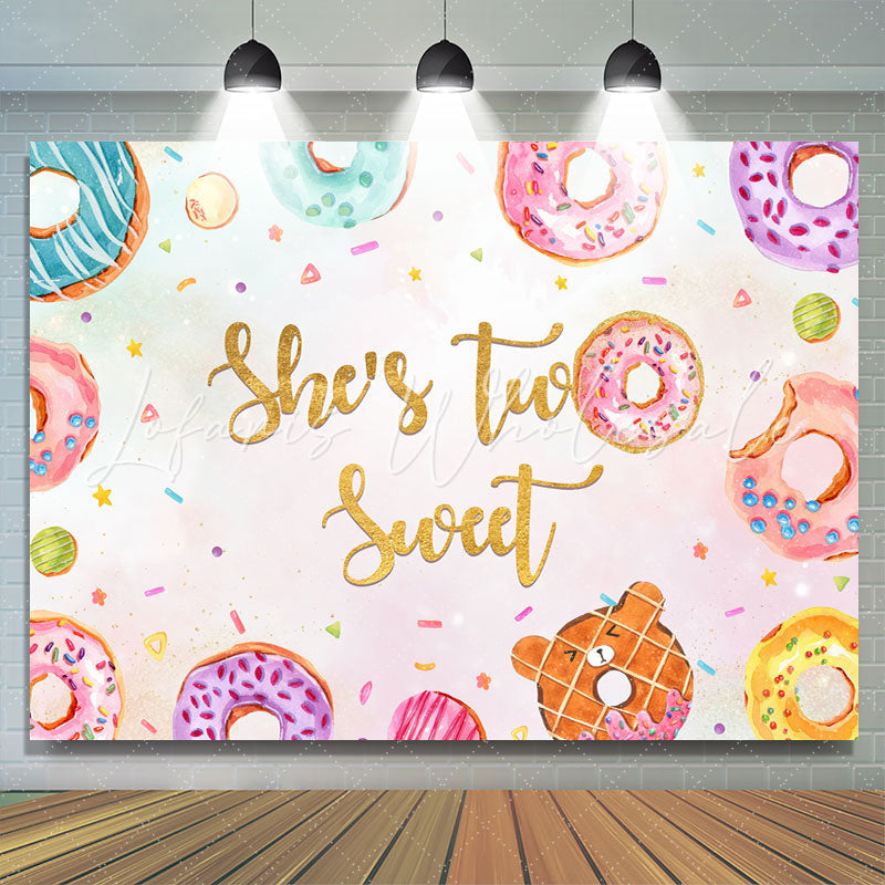 Lofaris Shes Two Sweet Color Donuts Birthday Backdrop for Girls