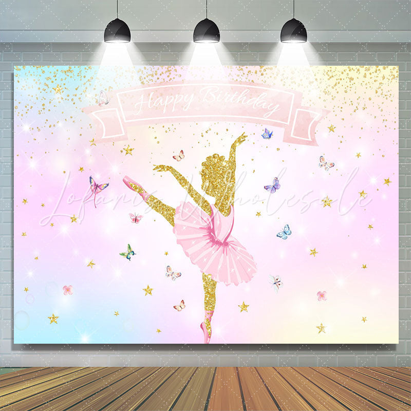 Lofaris Shiny Ballerina With Buttfly Happy Birthday Backdrop