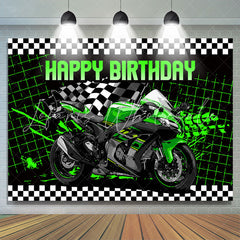 Lofaris Shiny Green Motorcycle Boy Happy Birthday Backdrop