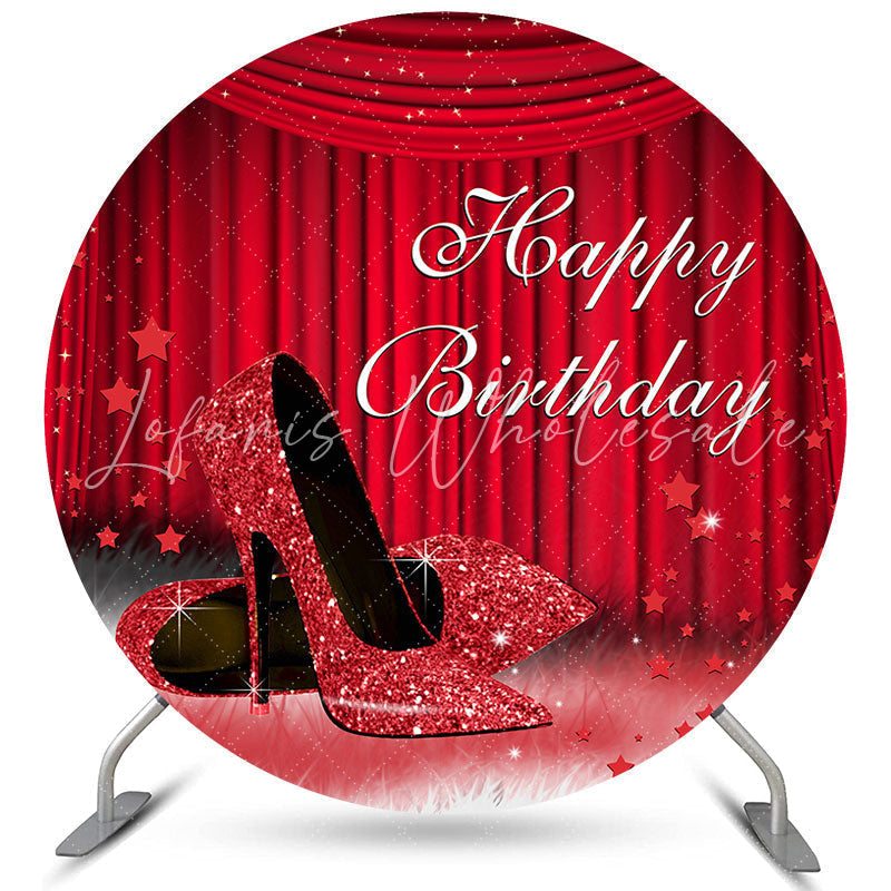 Lofaris Shiny Hot Red High Heels Happy Birthday Circle Backdrop