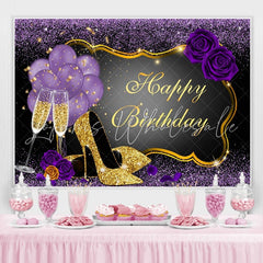 Lofaris Shiny Sequin High Heels Purple Rose Birthday Backdrop